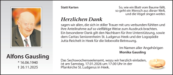 Anzeige von Alfons Gausling 