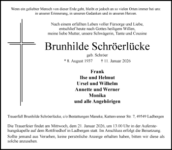 Anzeige von Brunhilde Schröerlücke 