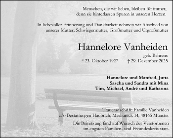 Anzeige von Hannelore Vanheiden 