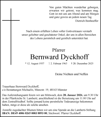 Anzeige von Bernward Dyckhoff 