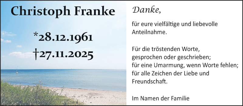  Traueranzeige für Christoph Franke vom 03.01.2026 aus 