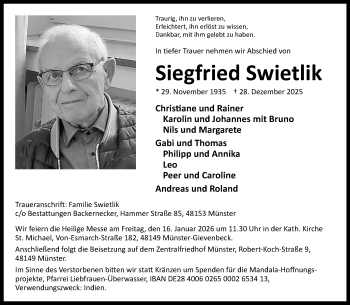 Anzeige von Siegfried Swietlik 