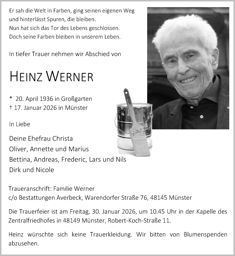  Traueranzeige für Heinz Werner vom 24.01.2026 aus 
