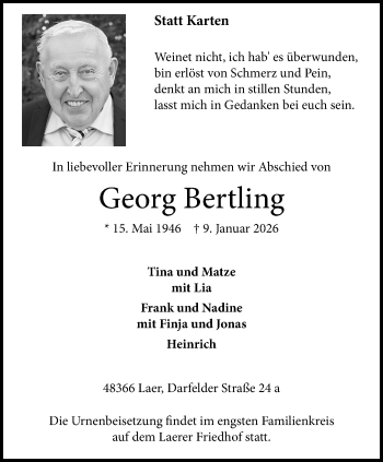 Anzeige von Georg Bertling 