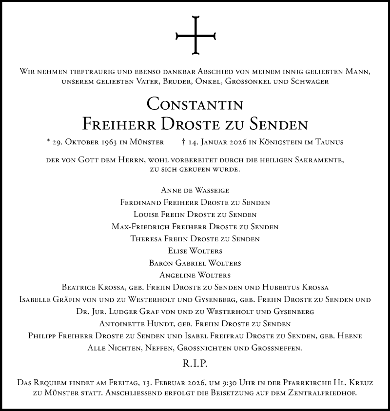  Traueranzeige für Constantin Freiherr Droste zu Senden vom 24.01.2026 aus 