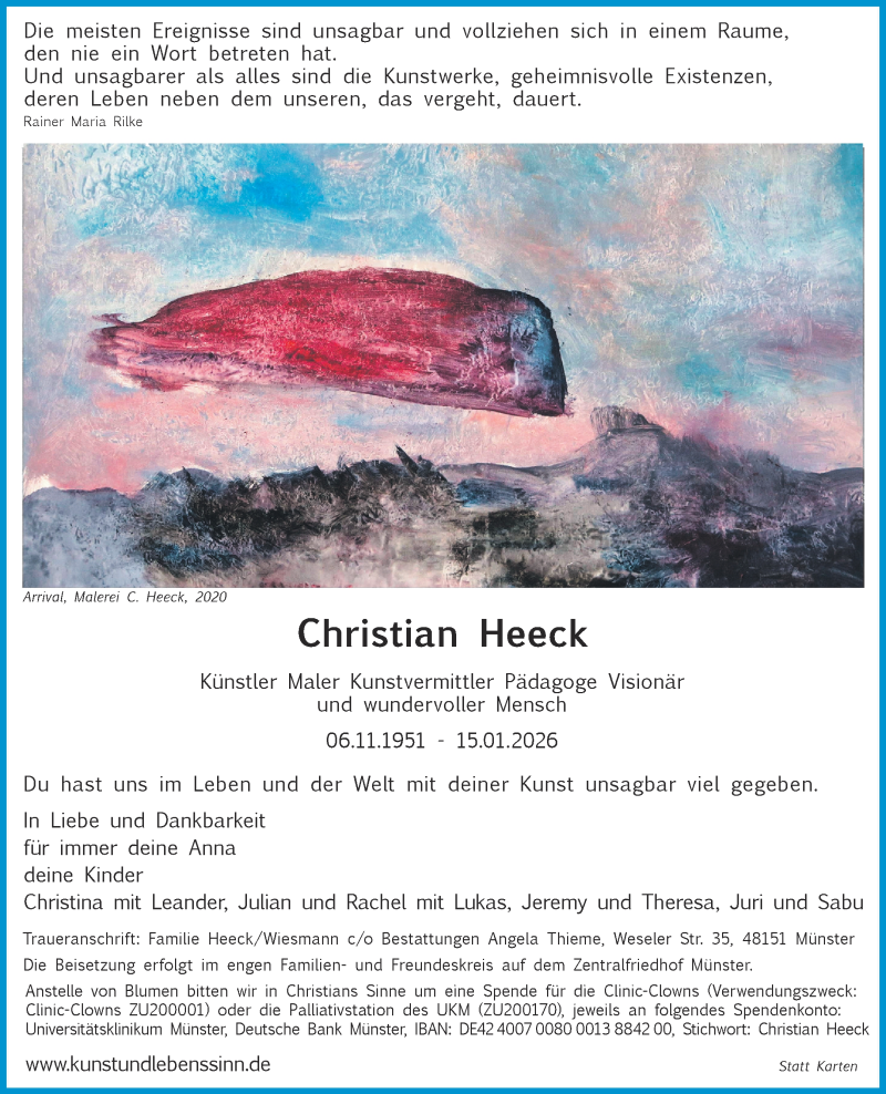  Traueranzeige für Christian Heeck vom 24.01.2026 aus 