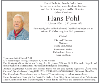 Anzeige von Hans Pohl 