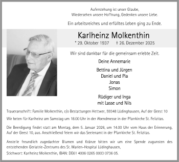 Anzeige von Karlheinz Molkenthin 