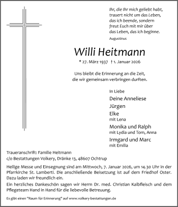 Anzeige von Willi Heitmann 