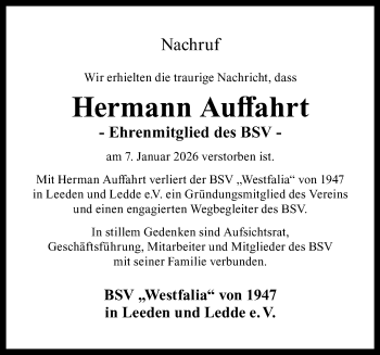 Anzeige von Hermann Auffahrt 