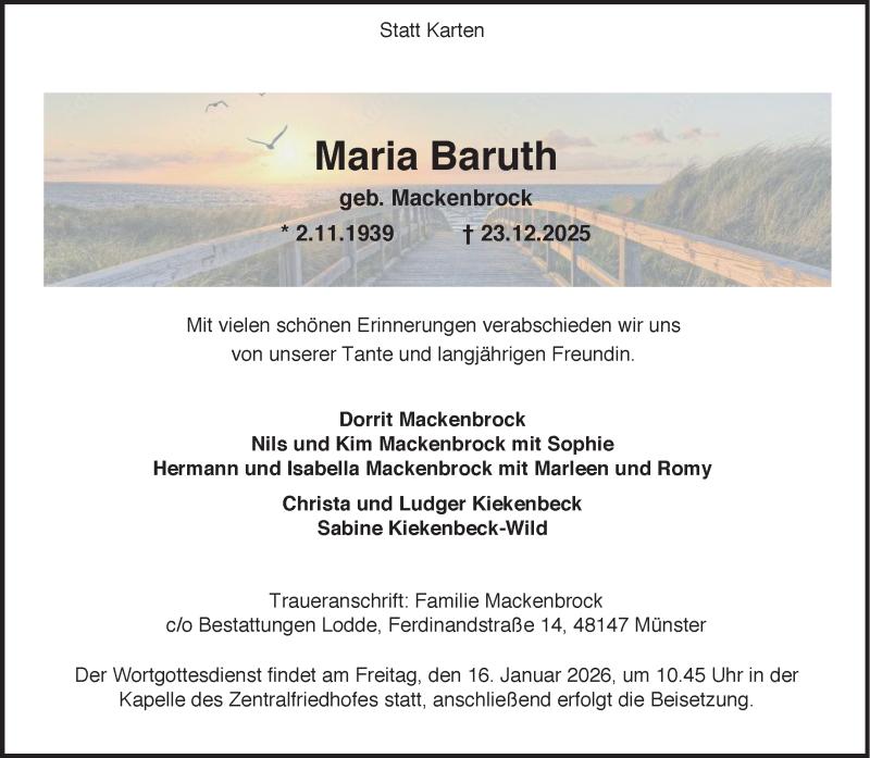  Traueranzeige für Maria Baruth vom 10.01.2026 aus 
