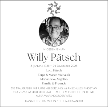 Anzeige von Willy Pätsch 