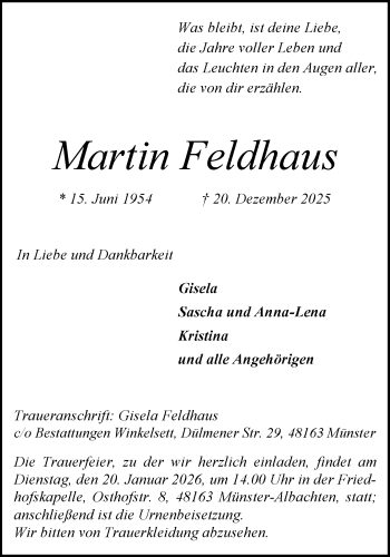 Anzeige von Martin Feldhaus 