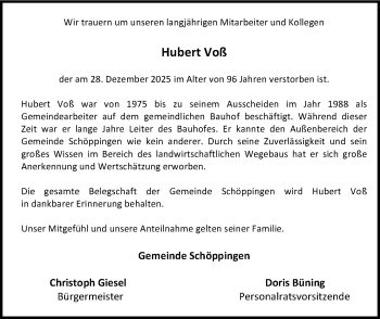 Anzeige von Hubert Voß 