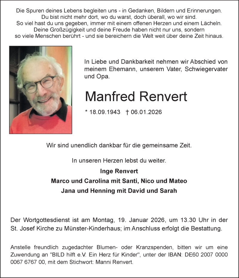  Traueranzeige für Manfred Renvert vom 10.01.2026 aus 