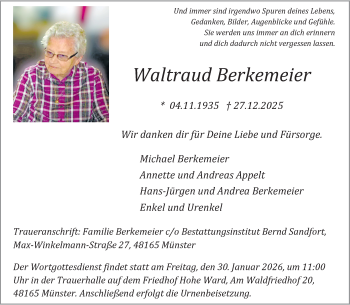 Anzeige von Waltraud Berkemeier 
