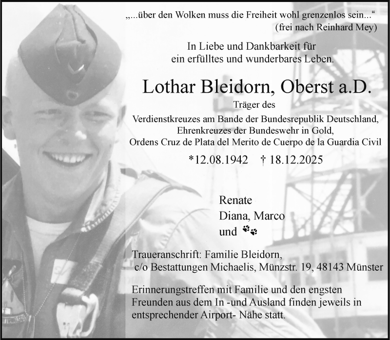  Traueranzeige für Lothar Bleidorn vom 10.01.2026 aus 