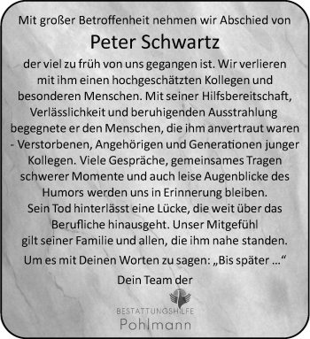 Anzeige von Peter Schwartz 