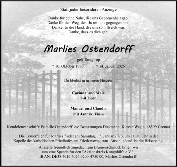 Anzeige von Marlies Ostendorff 