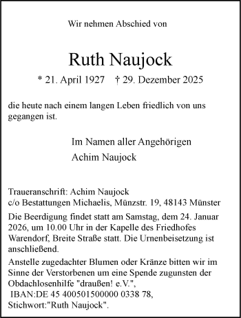 Anzeige von Ruth Naujock 