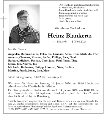 Anzeige von Heinz Blankertz 