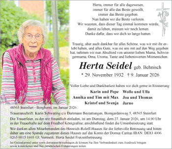 Anzeige von Herta Seidel 