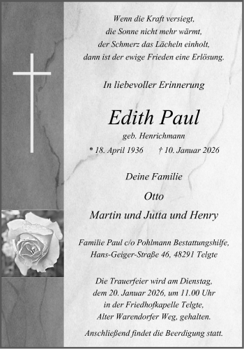 Anzeige von Edith Paul 