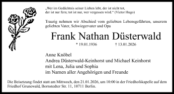 Anzeige von Frank Nathan Düsterwald 
