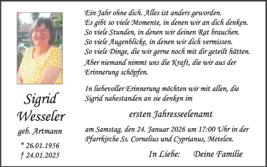 Anzeige von Sigrid Wesseler von Westfälische Nachrichten