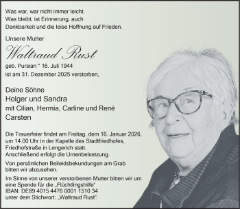 Anzeige von Waltraud Rust 