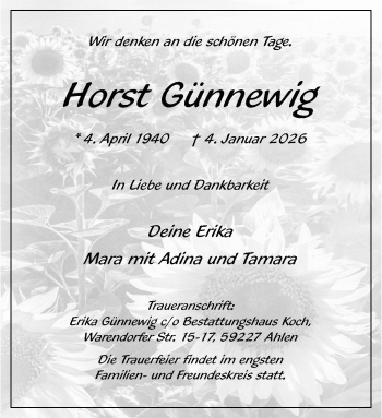 Anzeige von Horst Günnewig 
