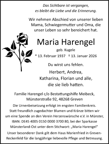 Anzeige von Maria Harengel 