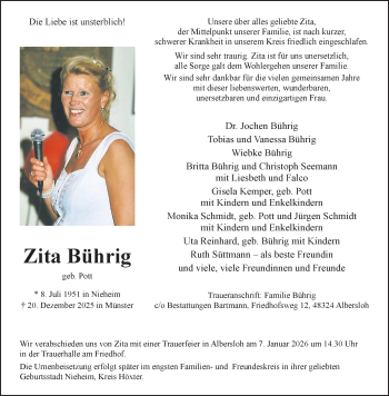 Anzeige von Zita Bührig 