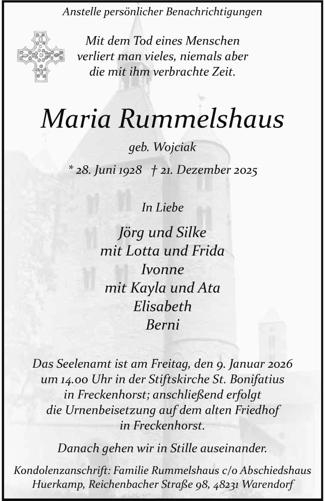  Traueranzeige für Maria Rummelshaus vom 03.01.2026 aus 
