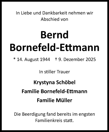 Anzeige von Bernd Bornefeld-Ettmann 