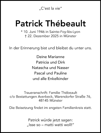 Anzeige von Patrick Thébeault 