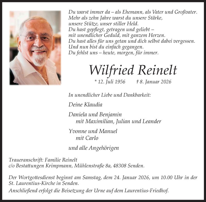  Traueranzeige für Wilfried Reinelt vom 17.01.2026 aus 