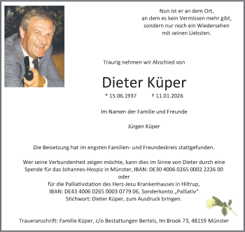 Anzeige von Dieter Küper 