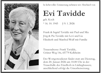 Anzeige von Evi Tavidde 