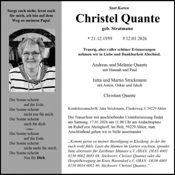 Anzeige von Christel Quante 