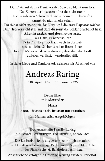 Anzeige von Andreas Raring 