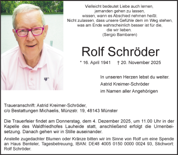 Anzeige von Rolf Schröder 