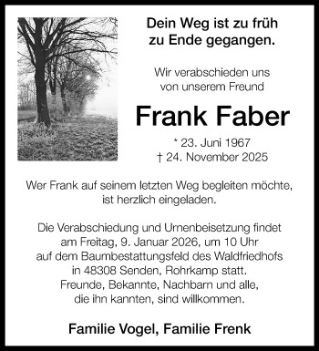 Anzeige von Frank Faber 