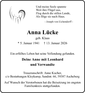 Anzeige von Anna Lücke 