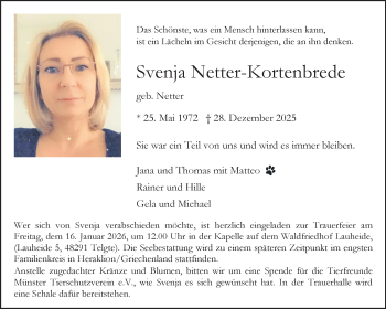 Anzeige von Svenja Netter-Kortenbrede 