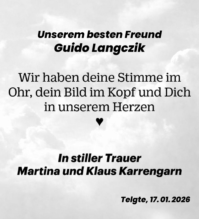  Traueranzeige für Guido Langczik vom 17.01.2026 aus 