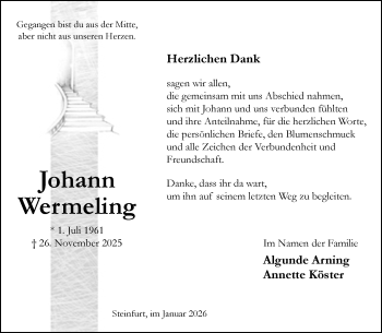 Anzeige von Johann Wermeling 