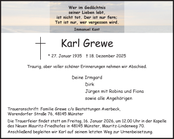 Anzeige von Karl Grewe 