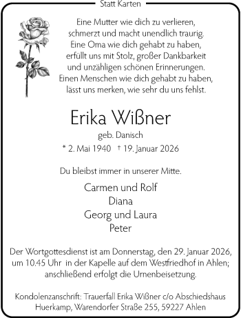 Anzeige von Erika Winer 