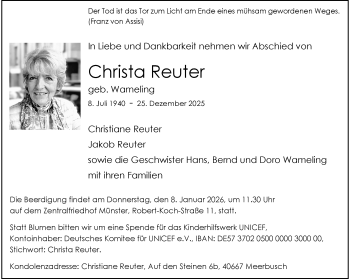 Anzeige von Christa Reuter 
